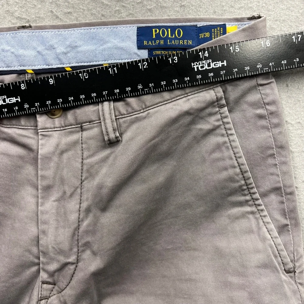 Polo Ralph Lauren Mens Stretch Slim Fit Chino Pants Grey 31x30 Cotton Blend 2242